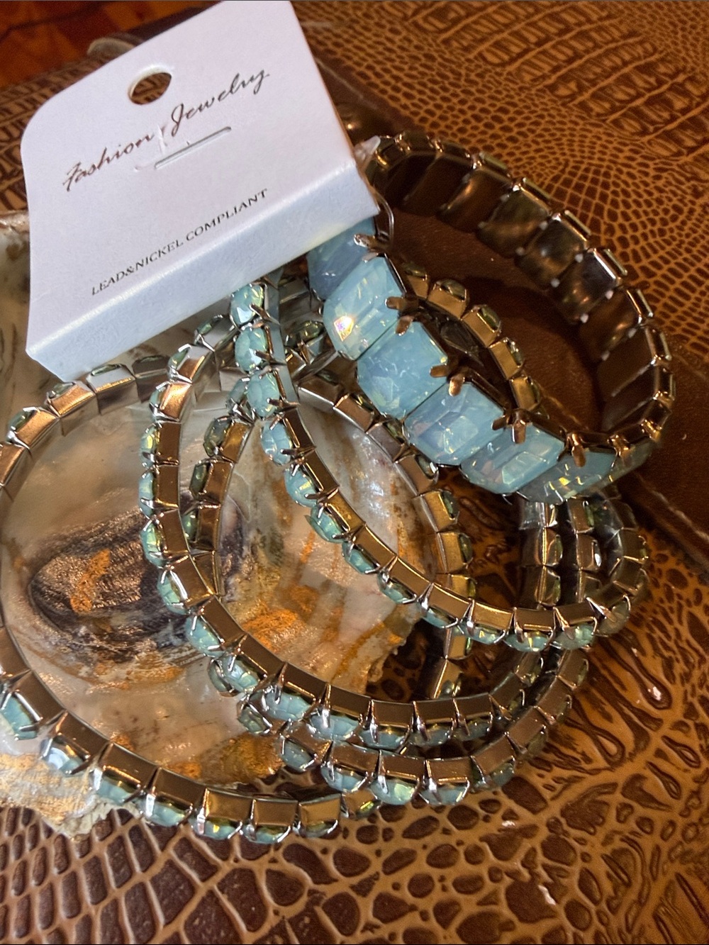 Fashion Jewelry Mint Blue Stretch Bracelet Set
